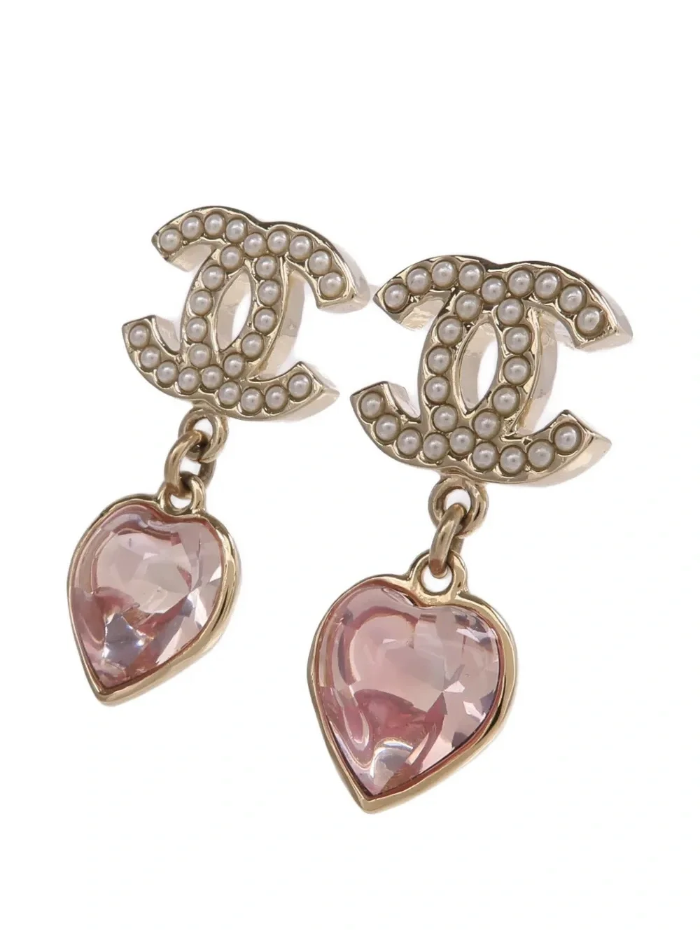 CHANEL CC Earrings Metal Gold Pink White